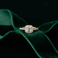 1.39 Ct Asscher Cut Moissanite Halo Ring with Accent Stones
