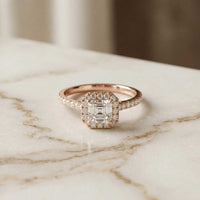 1.39 Ct Asscher Cut Moissanite Halo Ring with Accent Stones