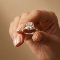 1.39 Ct Asscher Cut Moissanite Halo Ring with Accent Stones
