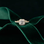 1.39 Ct Asscher Cut Moissanite Halo Ring with Accent Stones