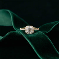 1.39 Ct Asscher Cut Moissanite Halo Ring with Accent Stones