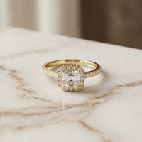 1.39 Ct Asscher Cut Moissanite Halo Ring with Accent Stones