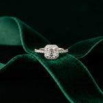 1.39 Ct Asscher Cut Moissanite Halo Ring with Accent Stones