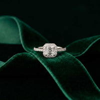1.39 Ct Asscher Cut Moissanite Halo Ring with Accent Stones