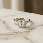 1.39 Ct Asscher Cut Moissanite Halo Ring with Accent Stones