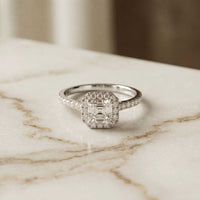 1.39 Ct Asscher Cut Moissanite Halo Ring with Accent Stones