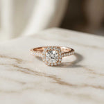 1.39 Ct Cushion Cut Moissanite Halo Ring with Accent Stones