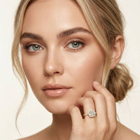 1.39 Ct Cushion Cut Moissanite Halo Ring with Accent Stones
