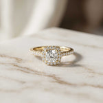 1.39 Ct Cushion Cut Moissanite Halo Ring with Accent Stones