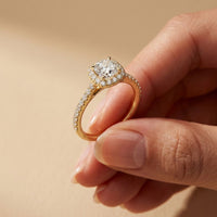 1.39 Ct Cushion Cut Moissanite Halo Ring with Accent Stones