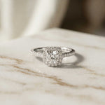 1.39 Ct Cushion Cut Moissanite Halo Ring with Accent Stones
