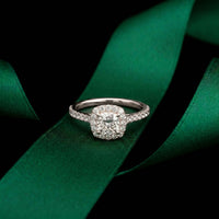 1.39 Ct Cushion Cut Moissanite Halo Ring with Accent Stones