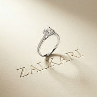 1.39 Ct Cushion Cut Moissanite Halo Ring with Accent Stones