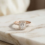 1.43 Ct Emerald & Round Moissanite Halo Ring For Women