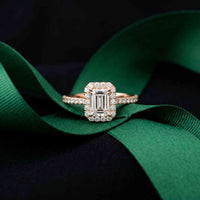 1.43 Ct Emerald & Round Moissanite Halo Ring For Women