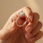 1.43 Ct Emerald & Round Moissanite Halo Ring For Women