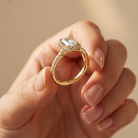 1.43 Ct Emerald & Round Moissanite Halo Ring For Women