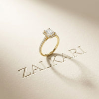 1.43 Ct Emerald & Round Moissanite Halo Ring For Women
