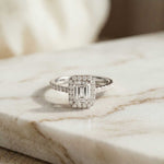 1.43 Ct Emerald & Round Moissanite Halo Ring For Women
