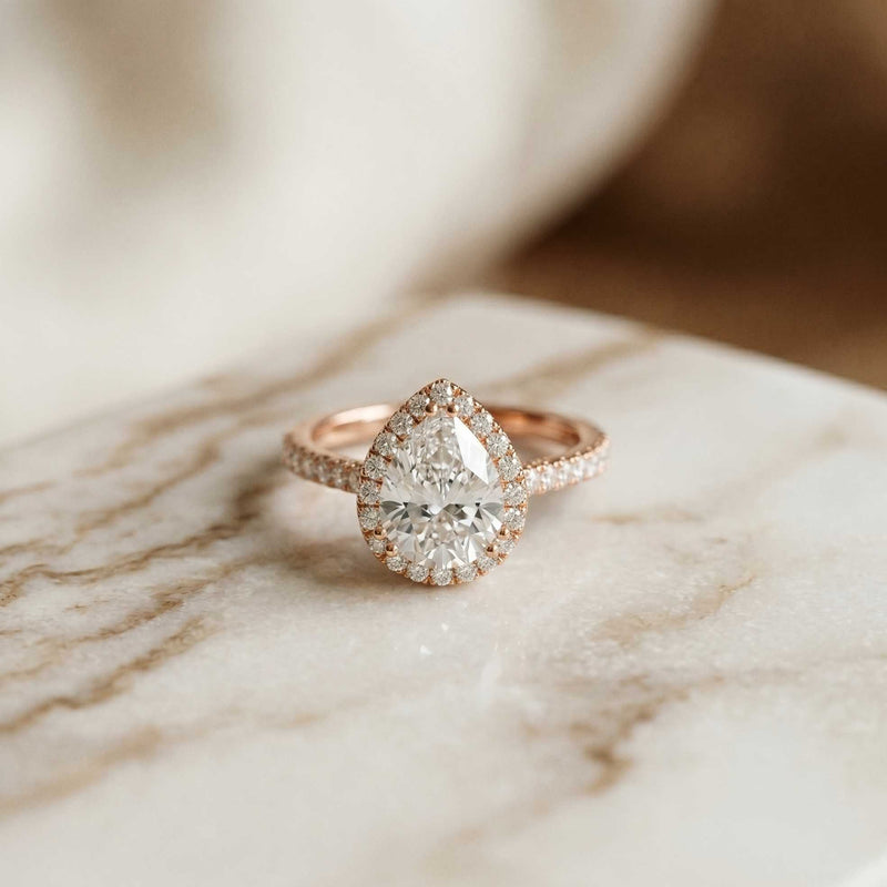 2.48 Ct Pear Cut Hidden Halo Cathedral Pavé Moissanite Ring