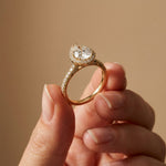 2.48 Ct Pear Cut Hidden Halo Cathedral Pavé Moissanite Ring