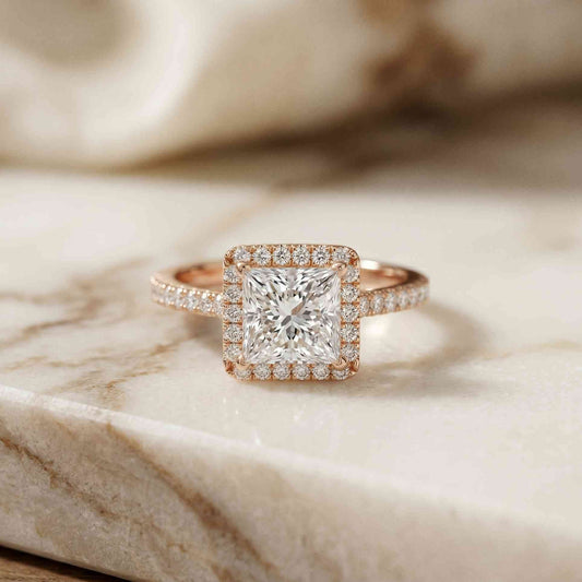 2.50 Ct Princess Cut Architectural Hidden Halo Moissanite Ring