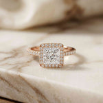 2.50 Ct Princess Cut Architectural Hidden Halo Moissanite Ring