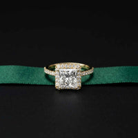 2.50 Ct Princess Cut Architectural Hidden Halo Moissanite Ring
