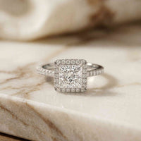 2.50 Ct Princess Cut Architectural Hidden Halo Moissanite Ring