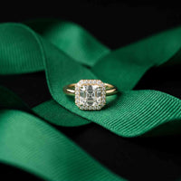 2.29 Ct Asscher & Round Moissanite Halo Engagement Ring