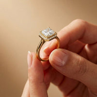 2.29 Ct Asscher & Round Moissanite Halo Engagement Ring