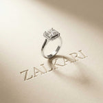 2.29 Ct Asscher & Round Moissanite Halo Engagement Ring