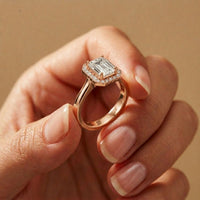2.30 Ct Emerald Cut Moissanite Statement Halo Ring