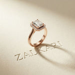 2.30 Ct Emerald Cut Moissanite Statement Halo Ring