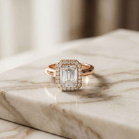 2.30 Ct Emerald Cut Moissanite Statement Halo Ring