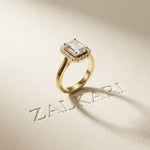 2.30 Ct Emerald Cut Moissanite Statement Halo Ring