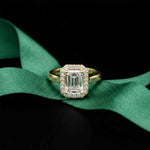 2.30 Ct Emerald Cut Moissanite Statement Halo Ring