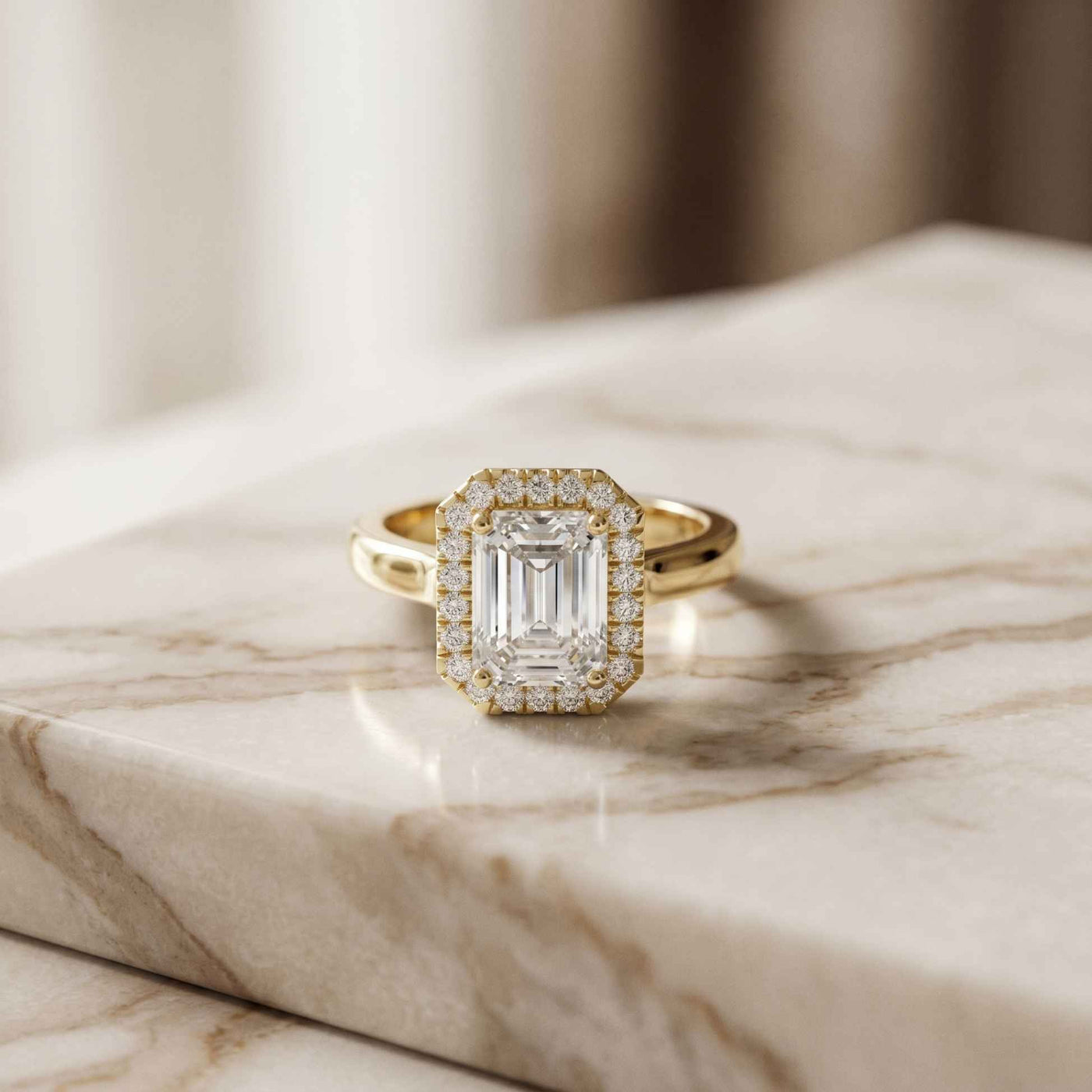 2.30 Ct Emerald Cut Moissanite Statement Halo Ring