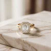 2.30 Ct Emerald Cut Moissanite Statement Halo Ring