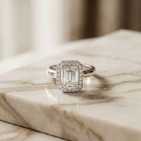 2.30 Ct Emerald Cut Moissanite Statement Halo Ring