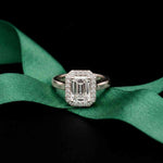 2.30 Ct Emerald Cut Moissanite Statement Halo Ring