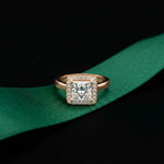 2.26 Ct Princess & Round Moissanite Geometric Halo Ring
