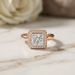 2.26 Ct Princess & Round Moissanite Geometric Halo Ring