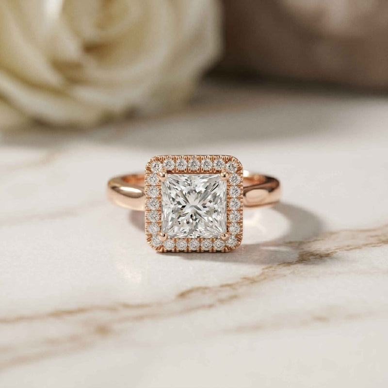 2.26 Ct Princess & Round Moissanite Geometric Halo Ring