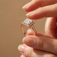 2.26 Ct Princess & Round Moissanite Geometric Halo Ring