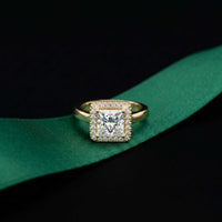 2.26 Ct Princess & Round Moissanite Geometric Halo Ring