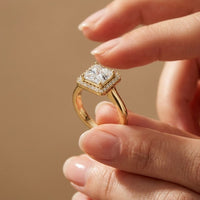 2.26 Ct Princess & Round Moissanite Geometric Halo Ring