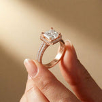 2.90 Ct Asscher Cut Moissanite Double Pavé Halo Ring Rose Gold