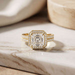 2.90 Ct Asscher Cut Moissanite Double Pavé Halo Ring Gold