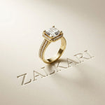 2.90 Ct Asscher Cut Moissanite Double Pavé Halo Ring Gold